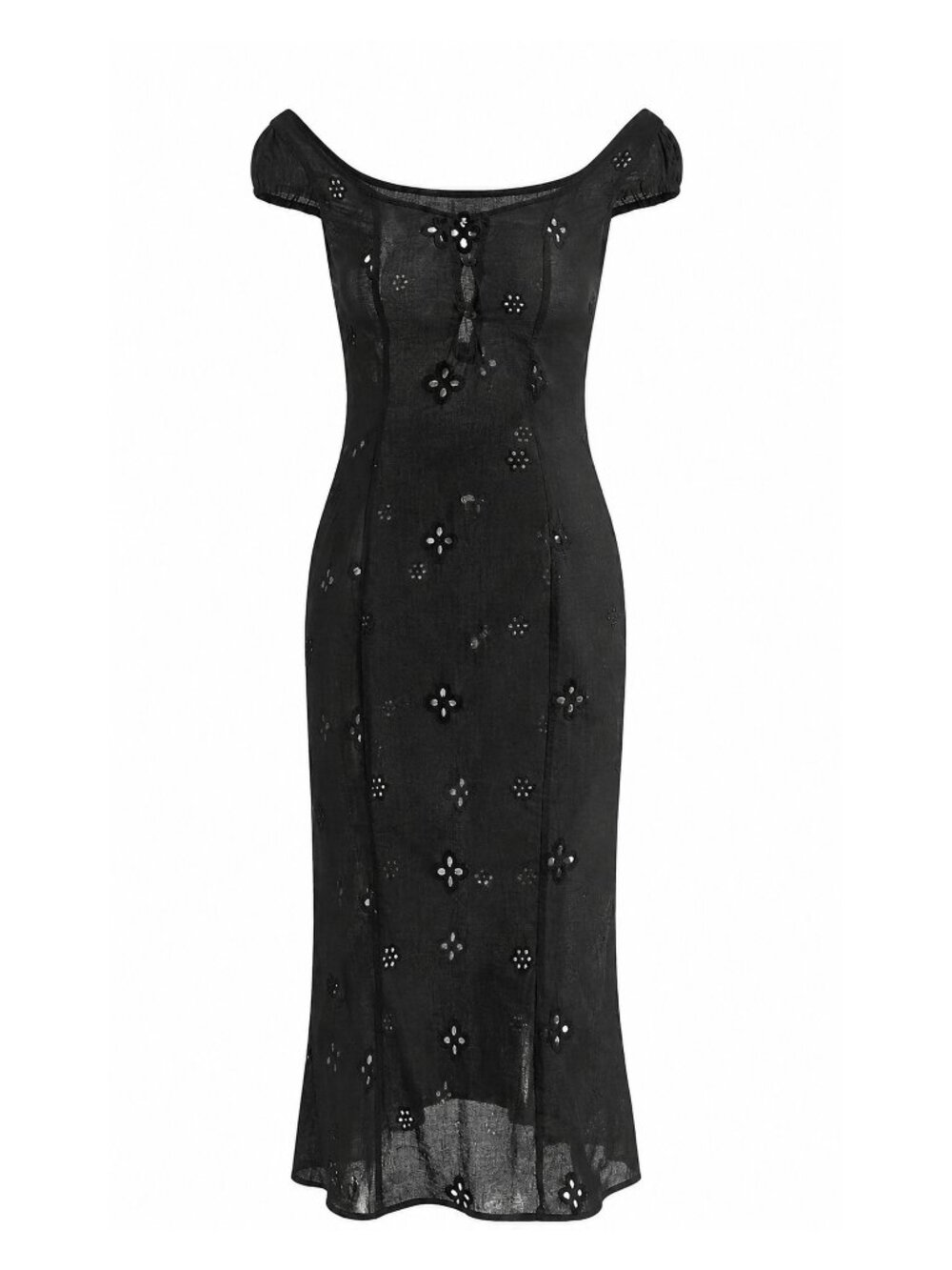 Commense Black Eyelet Embroidered Midi Dress | Women's Size Small | NWOT